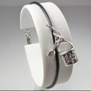 NAUTICAL SAND PAIL & SHOVEL BLACK LEATHER BRACELET